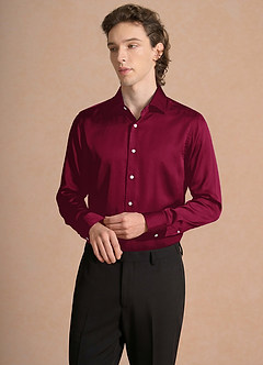 front Julian Burgundy Stretch Satin Dress Shirt
