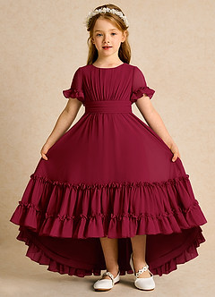 Azazie Kass Flower Girl Dresses Burgundy A-Line Pleated Chiffon Dress image2