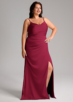 Azazie Deandra Bridesmaid Dresses Burgundy Mermaid Pleated Stretch Satin Dress image10