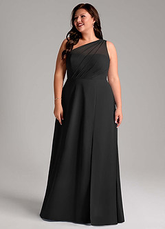 Azazie Phaedra Bridesmaid Dresses Black A-Line One Shoulder Chiffon Dress image8