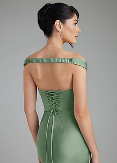 Azazie Stella Vestidos de damas de honor Vestido Matcha de Satén Elástico de Corte Recto Convertible con Corsé image9