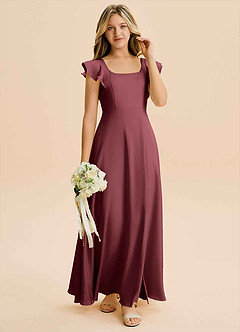 Azazie Bondi Junior Merlot A-Line Side Slit Stretch Satin Dress image4