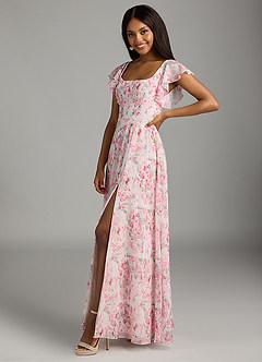 Azazie Bondi Bridesmaid Dresses Abstract Watercolor Floral A-Line Ruffled Chiffon Dress image7