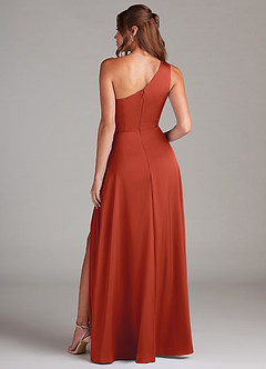 Azazie Brooke Bridesmaid Dresses Rust A-Line One Shoulder Stretch Satin Dress image7
