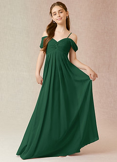Azazie Kaitlynn Junior Vestido de Verde Oscuro de Gasa de Corte En A con Vestidos sin tirantes image1