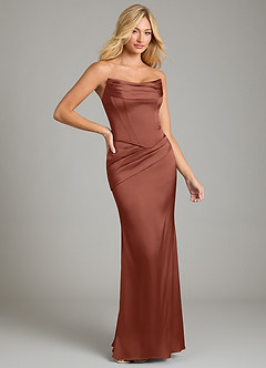 Azazie Sorrel Bridesmaid Dresses Auburn Mermaid Strapless Stretch Satin Convertible Dress image6