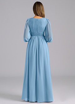 Azazie Palerma Bridesmaid Dresses Steel Blue A-Line Long Sleeve Chiffon Dress image2