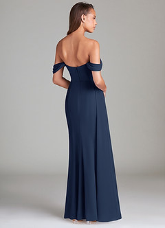 Azazie Amyra Robes de demoiselle d'honneur Robe Fourreau Convertible en Mousseline de soie Épaule décolletée Bleu Marine Foncé image5