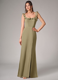 Azazie Callie Vestidos de damas de honor Vestido de Musgo Verde de Gasa de Corte Sirena Convertible con Corte Lateral image4