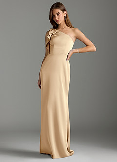 Azazie Rinna Bridesmaid Dresses Champagne Mermaid Ruched Stretch Satin Dress image4