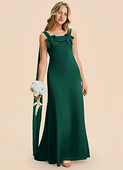 Azazie Chelsea Junior Emerald Sheath Pleated Stretch Satin Dress image3