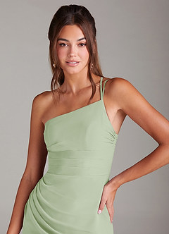 Azazie Eren 신부 들러리 드레스 인어 한쪽 어깨 쉬폰 발목 길이 드레스 image6