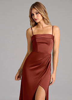 Azazie Aretha Bridesmaid Dresses Terracotta A-Line Strapless Stretch Satin Convertible Dress image2