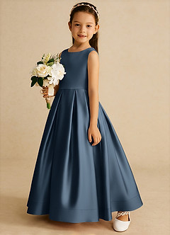 Azazie Cailee Flower Girl Dresses Neptune Ball-Gown Pleated Matte Satin Dress image2