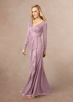 Azazie Risa Mother of the Bride Dresses Dusty Rose Mermaid V-Neck Pleated Mesh Dress image2
