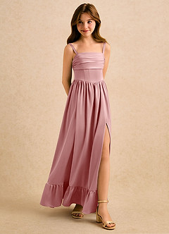 Azazie Maisie Girls Formal Blumenmädchenkleider A-Linie Gestreift Stretch-Satin Kleid Altrosa image3