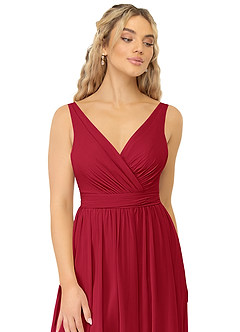 Azazie Kora Robes de demoiselle d'honneur Robe Trapèze en Mousseline de soie Plissée Écarlate image6