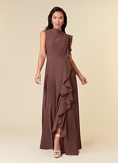 Azazie Narine Vestidos para mãe da noiva Vestido Café Expresso de Chiffon de Linha A com Plissado image3