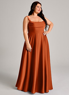 Azazie Shaude Bridesmaid Dresses Burnt Orange A-Line Pleated Stretch Satin Dress image10