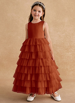 Azazie Twinkle Toes Flower Girl Dresses Paprika A-Line Bow Tulle Dress image2