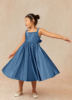 Azazie Cutie Pie Flower Girl Dresses Twilight A-Line Pleated Matte Satin Dress image3