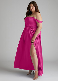 Azazie Morana Bridesmaid Dresses Fuchsia A-Line Off the Shoulder Stretch Satin Convertible Dress image13