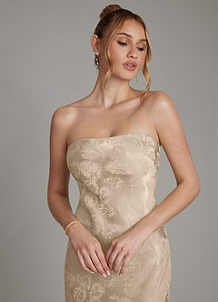 Azazie Viv Bridesmaid Dresses Taupe Jacquard Sheath Strapless Jacquard Dress image6