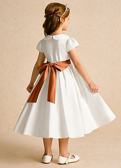 Azazie Deary Flower Girl Dresses Ivory Copper A-Line Bow Cotton Dress image4