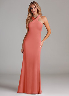 Azazie Doretta Bridesmaid Dresses Salmon Pink Mermaid Pleated Chiffon Dress image3