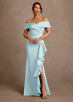 Azazie Kirsty vestidos de madre de la novia Vestido de Azul Nube de Satén Elástico de Corte Recto con Vestidos sin tirantes image1
