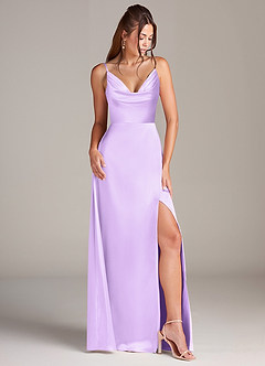 Azazie Sarella Robes de demoiselle d'honneur Robe Trapèze en Satin extensible Plissée Lilas image3