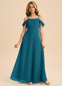 Azazie Anselie Junior Ink Blue A-Line Off the Shoulder Chiffon Dress image1