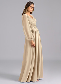 Azazie Palerma Bridesmaid Dresses Champagne A-Line Long Sleeve Chiffon Dress image3