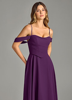 Azazie Chelsey Abiti da Damigella Abito Convertibile A-Line in Chiffon a Spalla Scoperta Uva image2