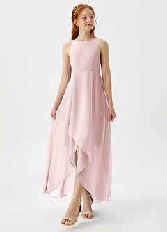 Azazie Lizette Junior Blushing Pink A-Line Pleated Chiffon Dress image4