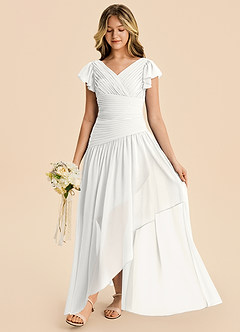 Azazie Pia Junior White A-Line Pleated Chiffon Dress image4