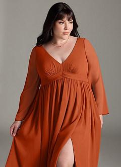 Azazie Teton Maternity Bridesmaid Dresses A-Line Long Sleeve Chiffon Floor-Length Dress image12
