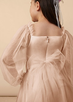 Azazie Aya Robe Demoiselle D'honneur Fillette Robe Trapèze en Tulle avec manches Rose Perle image5