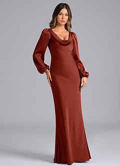 Azazie Rylina Bridesmaid Dresses Terracotta Mermaid Long Sleeve Stretch Satin Dress image4