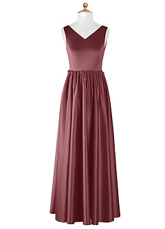 Azazie Hathaway Vestido de Rosa Del Desierto de Satin Mate de Acampanado con Lazo image7