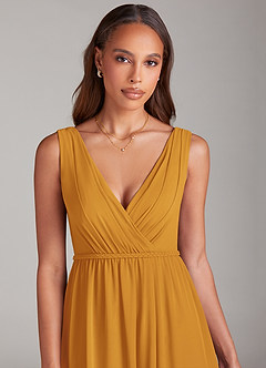 Azazie Tanicia Bridesmaid Dresses Butterscotch A-Line Pleated Chiffon Dress image5