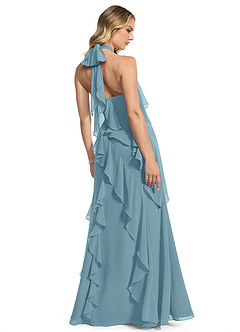 Azazie Velma Bridesmaid Dresses Moody Blue A-Line Side Slit Chiffon Dress image2