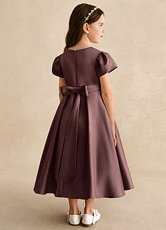 Azazie Princess Flower Girl Dresses Espresso A-Line Pleated Matte Satin Dress image2