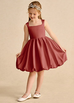 Azazie Nirvana Robe Demoiselle D'honneur Fillette Robe Princesse en Mat Satiné Rayé Terracotta image3