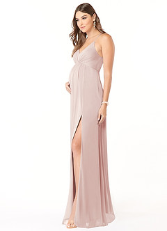 Azazie Annabelle Maternity Bridesmaid Dresses A-Line V-Neck Pleated Mesh Floor-Length Dress image4