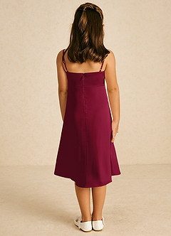 Azazie Zuzu Flower Girl Dresses Burgundy A-Line Spaghetti Strap Stretch Satin Dress image2