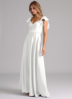 Azazie Leilani Bridesmaid Dresses White A-Line Ruched Stretch Satin Dress image8