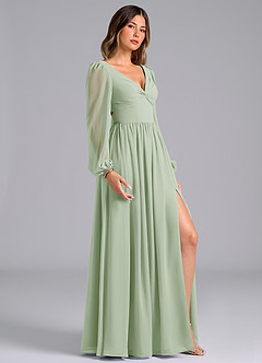 Azazie Zeya Bridesmaid Dresses Dusty Sage A-Line Long Sleeve Chiffon Dress image3