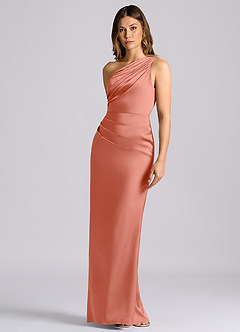 Azazie Akilah Brudtärnklänningar Klänning av Sjöjungfru i Stretch Satin One-shoulder Laxrosa image6