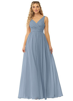 Azazie Kora Bridesmaid Dresses Dusty Blue A-Line Pleated Chiffon Dress image1